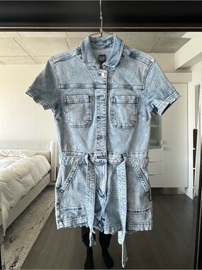 GAP Light Blue Denim Jumpsuit with Button Front